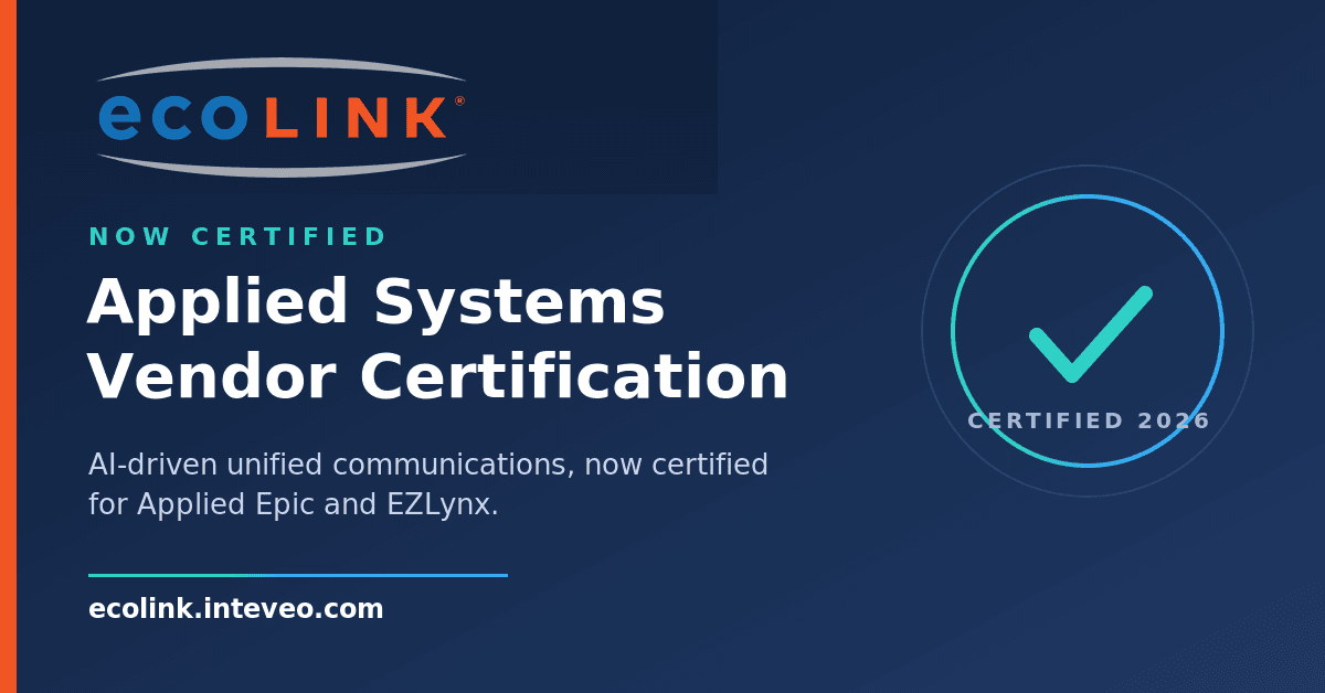 Inteveo EcoLink certified under the Applied Systems Vendor Certification Program for Applied Epic and EZLynx.